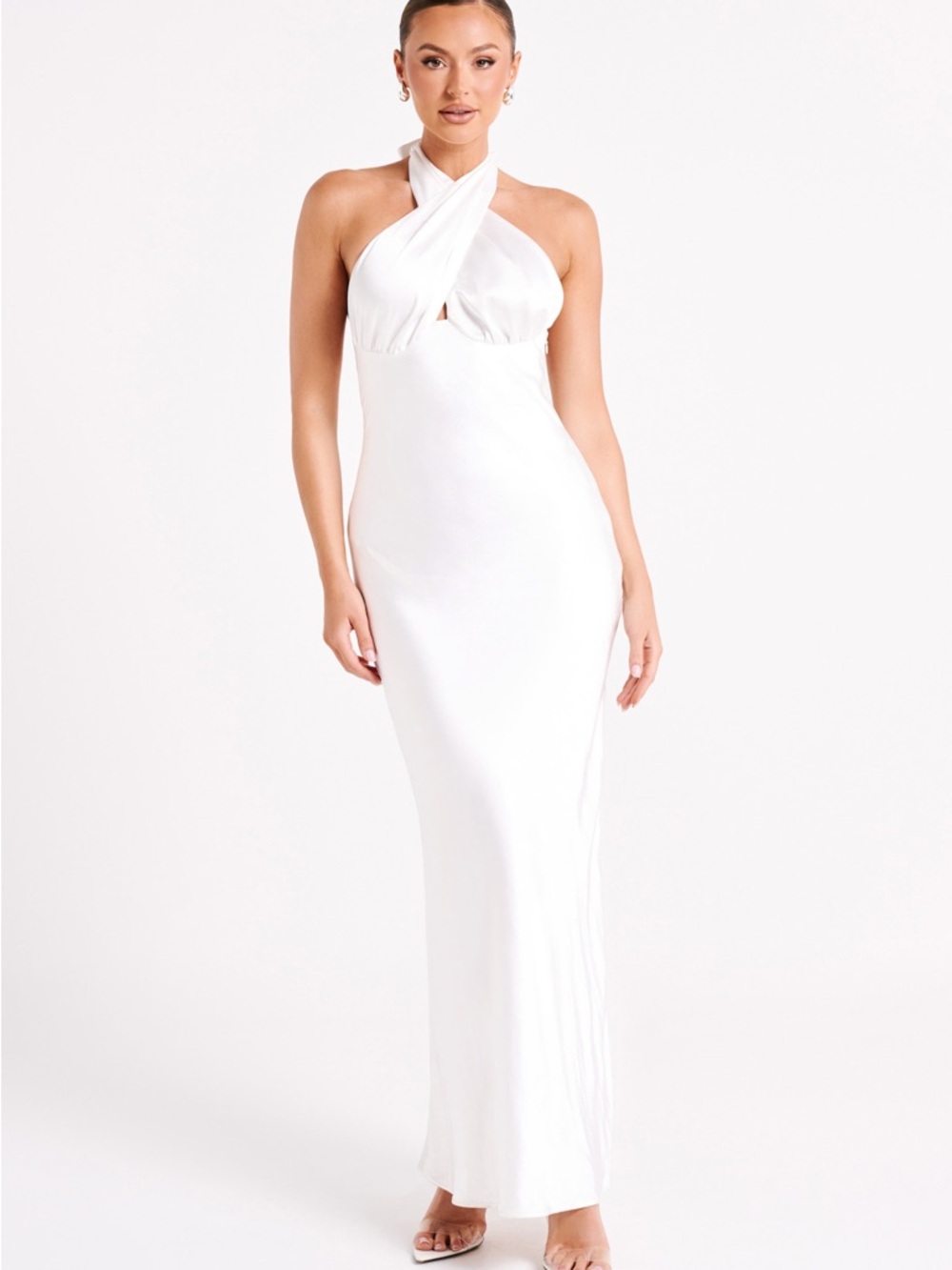 Meshki - Marvelle Satin Halter Maxi Dress - White